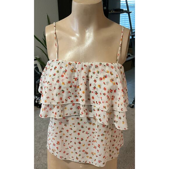 Vijo Couture floral ruffled spaghetti strap stop sz Petite Small - Picture 1 of 5